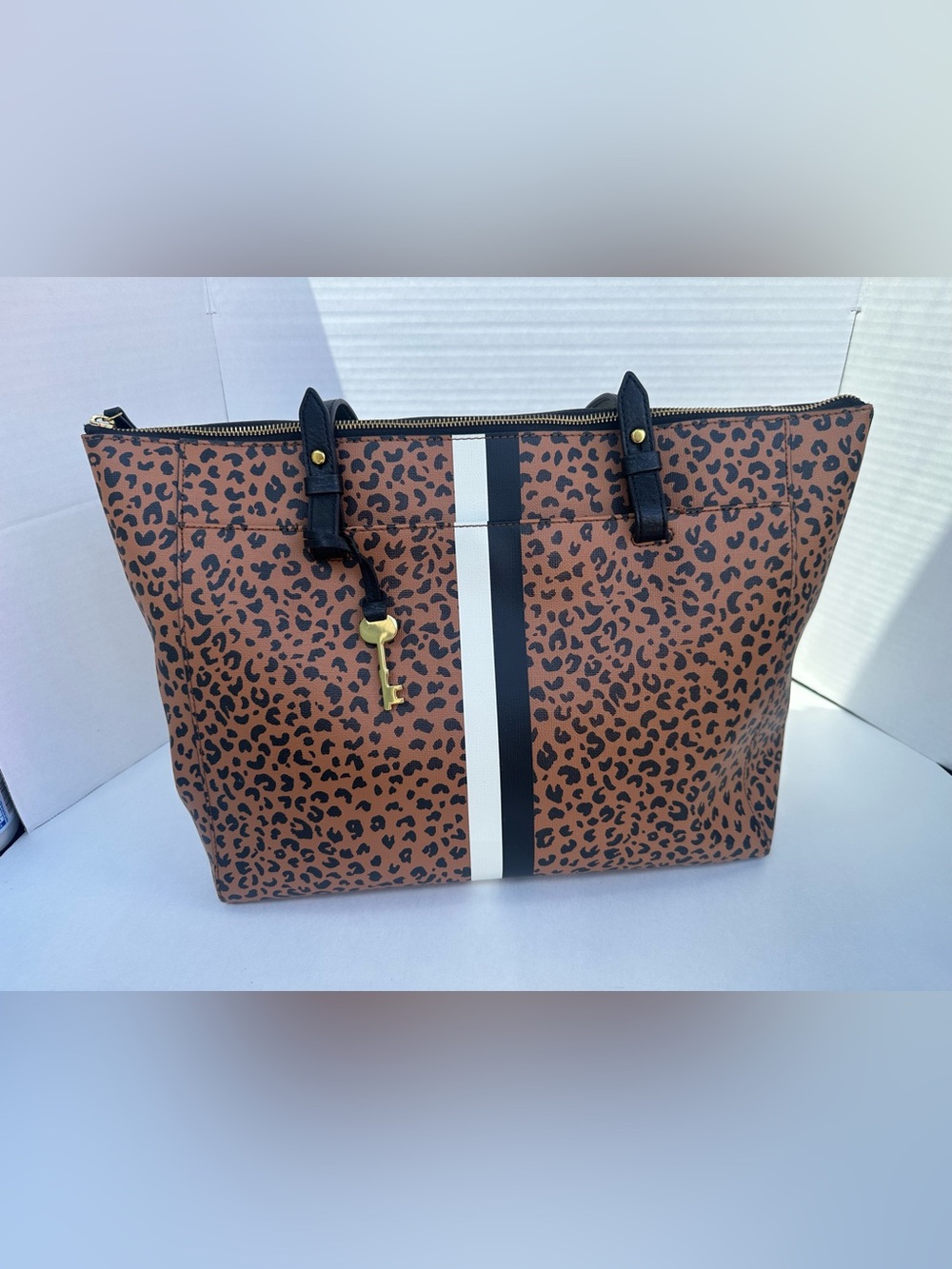 Fossil Women's Tan Leopard Design Shoulder/Tote Bag